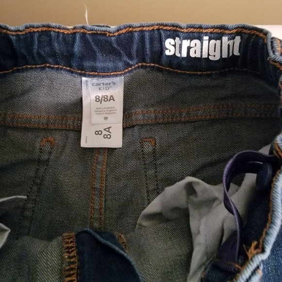 Carters Straight boys jeans, boys size 8. Adj waist, metal hook & eye. - Picture 2 of 3